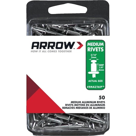 Arrow Fastener 3/16 In. x 1/4 In. Aluminum Rivet, 50PK RMA3/16IP